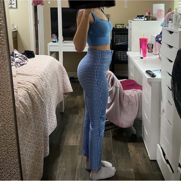 Zara blue and white checkered pants - Picture 1 of 8